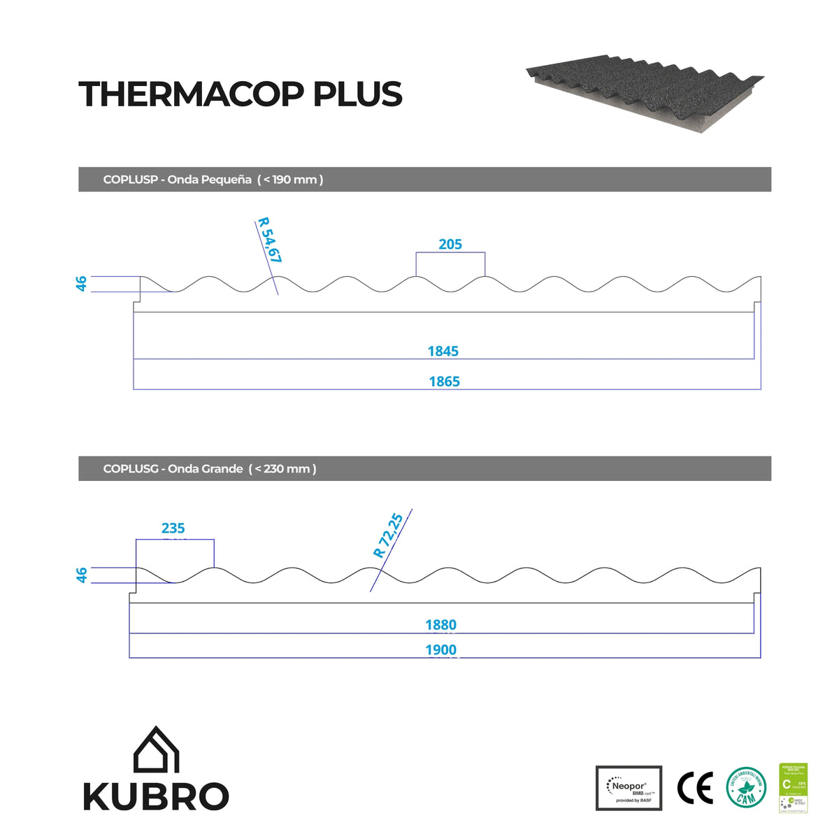 Panel de aislamiento ondulado para teja curva THERMACOP PLUS